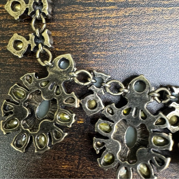 Crystal Bib Necklace Gold Grey Yellow and Opalite Statement Bold Chunky 21 Inch - Picture 4 of 10